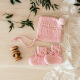 Merino Wool Bonnet & Booties - Pink