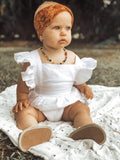 'Romany' Flutter Sleeve Romper - Snow White